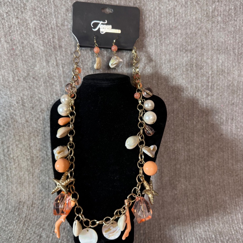 Tanya Creations Necklace Earring Set Women OS Shell Starfish Coral Coastal Beach